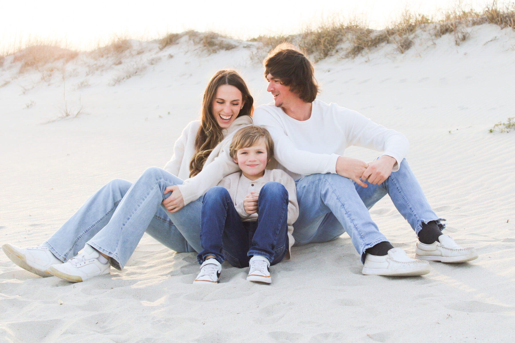 Family in the dunes at the South Carolina coast